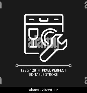 2D customizable thin linear dishwasher white icon Stock Vector