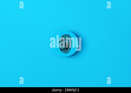 Identity verification, encryption and access control system. Electronic signing and biometric authentication technology. Fingerprint symbol on blue pu Stock Photo