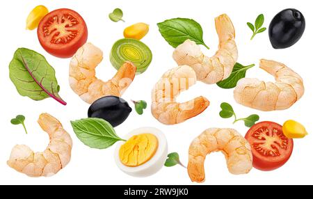 Shrimp salad ingredients isolated on white background Stock Photo