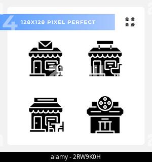 2D glyph style pixel perfect building icons Stock Vector
