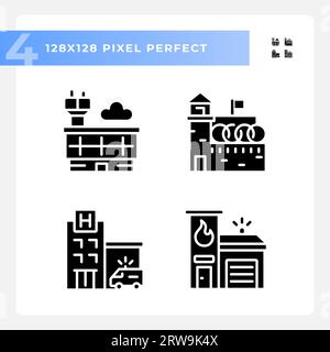 2D pixel perfect glyph style building icons Stock Vector