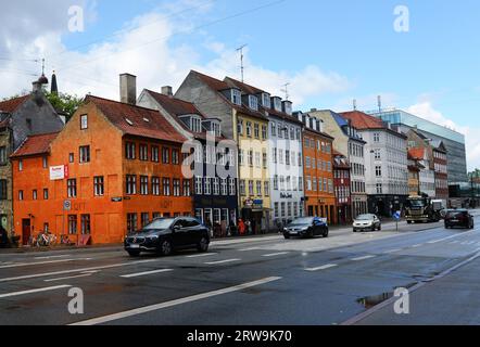 Colorful old buildings on Torvegade street in Christianshavn , Copenhagen, Denmark. Stock Photo