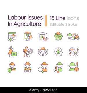 Labour issues in agriculture RGB color icons set Stock Vector