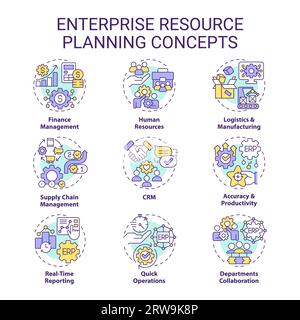 Customizable icons representing ERP concepts Stock Vector