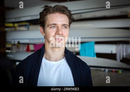 Jan Helmich Para-Rower at Trinity College Boathouse in Cambridge, United Kingdom Stock Photo