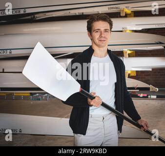 Jan Helmich Para-Rower at Trinity College Boathouse in Cambridge, United Kingdom Stock Photo