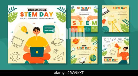STEM Science, Technology, Engineering, Mathematics Education Social Media Post Illustration Flat Cartoon Background Stock Vector