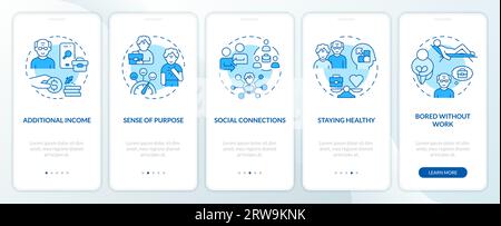 Walkthrough unretirement with blue linear icons concept Stock Vector