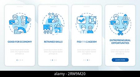 Walkthrough unretirement with blue thin line icons concept Stock Vector