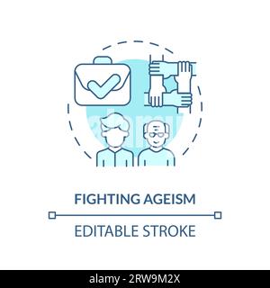 2D customizable fighting ageism blue icon concept Stock Vector