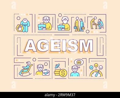 Ageism text with multicolor thin line icons Stock Vector