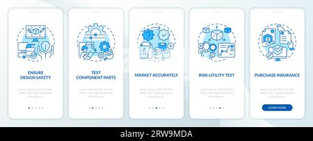 Walkthrough product liability with blue linear icons concept Stock Vector