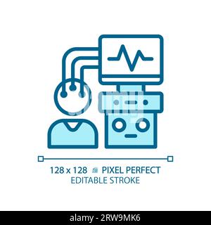 Eeg machine pixel perfect light blue icon Stock Vector