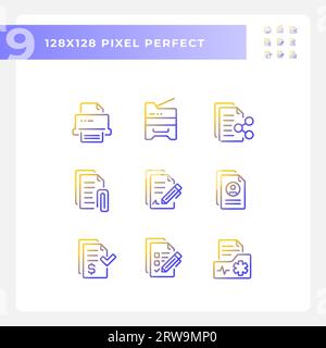 2D pixel perfect gradient document icons Stock Vector
