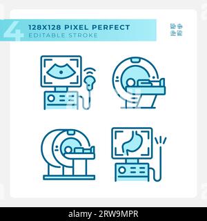 Medical imaging technology pixel perfect light blue icons Stock Vector