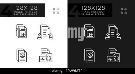 Editable pixel perfect document icons set Stock Vector