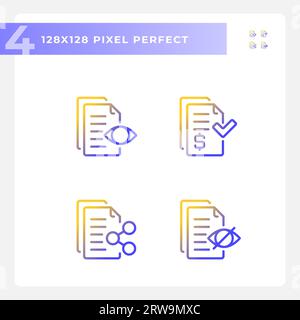 Pixel perfect gradient document line icons set Stock Vector