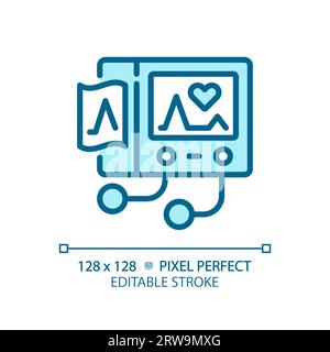 Ecg machine pixel perfect light blue icon Stock Vector