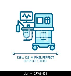 Anesthesia machine pixel perfect light blue icon Stock Vector