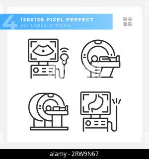 Medical imaging technology pixel perfect linear icons set Stock Vector