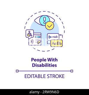 2D customizable people with disabilities line icon concept Stock Vector