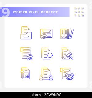 Set of pixel perfect gradient document icons Stock Vector
