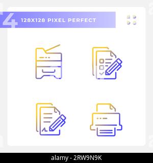 Pixel perfect gradient document icons set Stock Vector