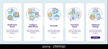 Walkthrough voice assistant with colorful icons concept Stock Vector