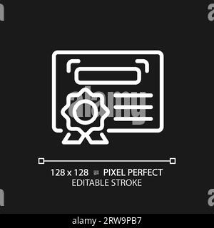 2D customizable diploma thin linear white icon Stock Vector