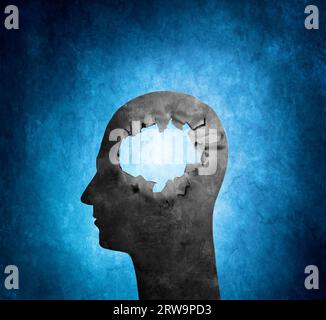 Conceptual image of a cardboard head with a hole Stock Photo