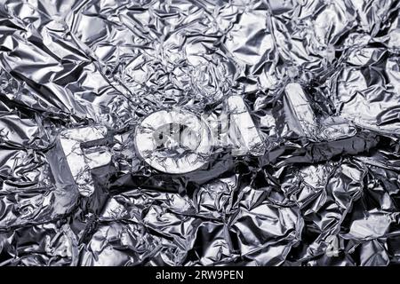 Word Foil covered with aluminium foil Stock Photo