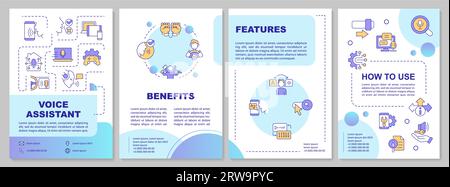 2D brochure with voice assistant linear icons Stock Vector