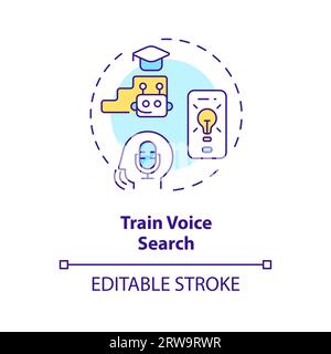2D customizable train voice search line icon concept Stock Vector