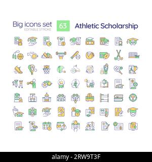 Editable multicolor big icon set for athletic scholarship Stock Vector