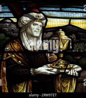 One of the Magi stained glass, Holy Trinity Church, Leamington Spa, Warwickshire, England, UK Stock Photo