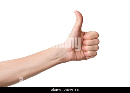 Thumbs up hand sign isolated on white background Stock Photo