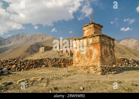 Picturesque old buddhist shrine in Himalayas mountains in Nepal Stock Photo