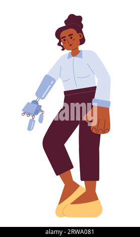 African american woman with prosthetic arm pointing finger 2D cartoon character Stock Vector