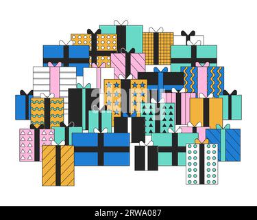 Pile of gifts black friday 2D linear cartoon object Stock Vector