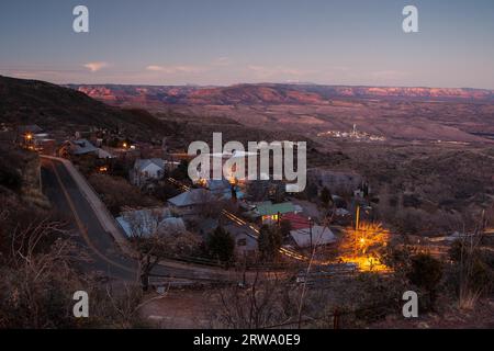 Jerome on a winter's evening overlooking the town, toward Humphrey's Peak and Cottonwood in Arizona, USA Stock Photo