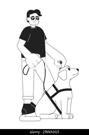 Guide dog for blind man black and white 2D cartoon character Stock Vector