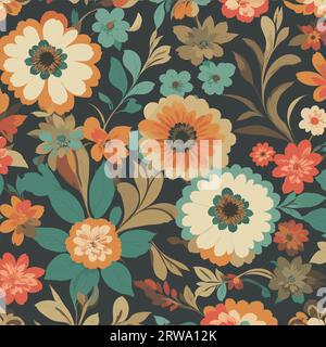 Colorful floral print background. Seamless floral pattern with bright colorful flowers pattern. Stock Vector