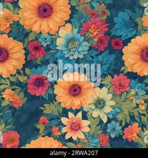 Colorful floral print background. Seamless floral pattern with bright colorful flowers pattern. Stock Vector