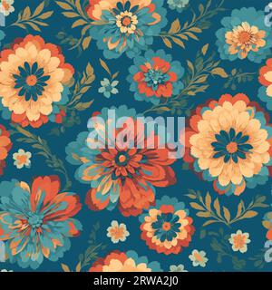 Colorful floral print background. Seamless floral pattern with bright colorful flowers pattern. Stock Vector