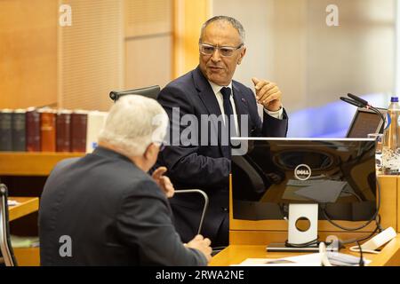 Brussels, Belgium. 18th Sep, 2023. Brussels' parliament Chairman Rachid Madrane pictured during a plenary session of the parliament of the Brussels-Capital Region in Brussels, Monday 18 September 2023. BELGA PHOTO JAMES ARTHUR GEKIERE Credit: Belga News Agency/Alamy Live News Stock Photo