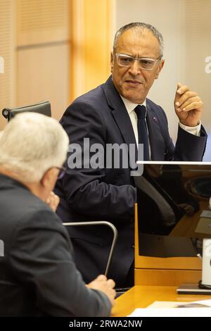 Brussels, Belgium. 18th Sep, 2023. Brussels' parliament Chairman Rachid Madrane pictured during a plenary session of the parliament of the Brussels-Capital Region in Brussels, Monday 18 September 2023. BELGA PHOTO JAMES ARTHUR GEKIERE Credit: Belga News Agency/Alamy Live News Stock Photo