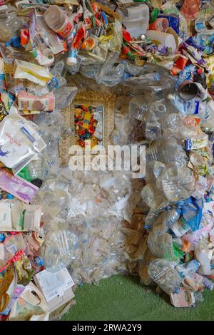 Mallorca, Spain - 30 August, 2023: Art installation made out of recycled plastic, Museu sa Bassa Blanca, Mallorca Stock Photo
