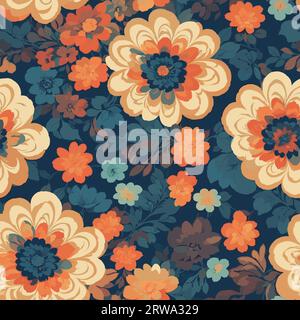 Colorful floral print background. Seamless floral pattern with bright colorful flowers pattern. Stock Vector