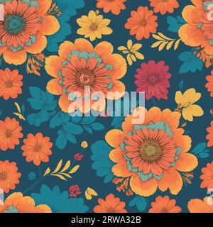 Colorful floral print background. Seamless floral pattern with bright colorful flowers pattern. Stock Vector