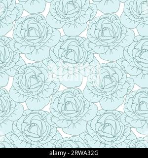 Green roses flower head seamless pattern for textile or wallpaper. Vector pastel color background Stock Vector